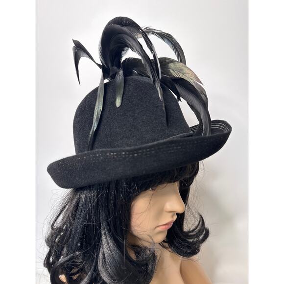Vintage 50\'s Josephine Tripoli New York elegant Black Felt Hat with Feathers main image 12